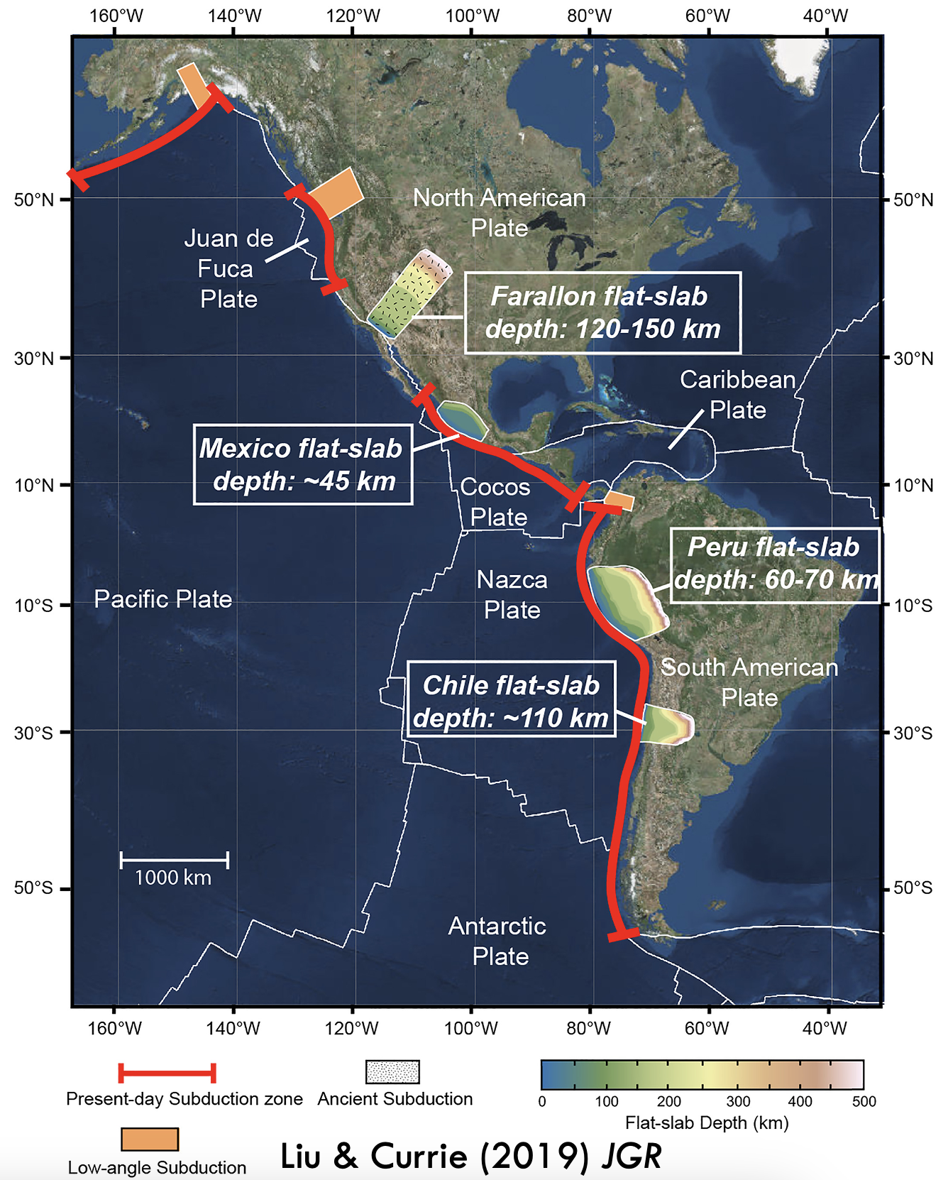 Map of flat slabs. (Liu & Currie, 2019, JGR)